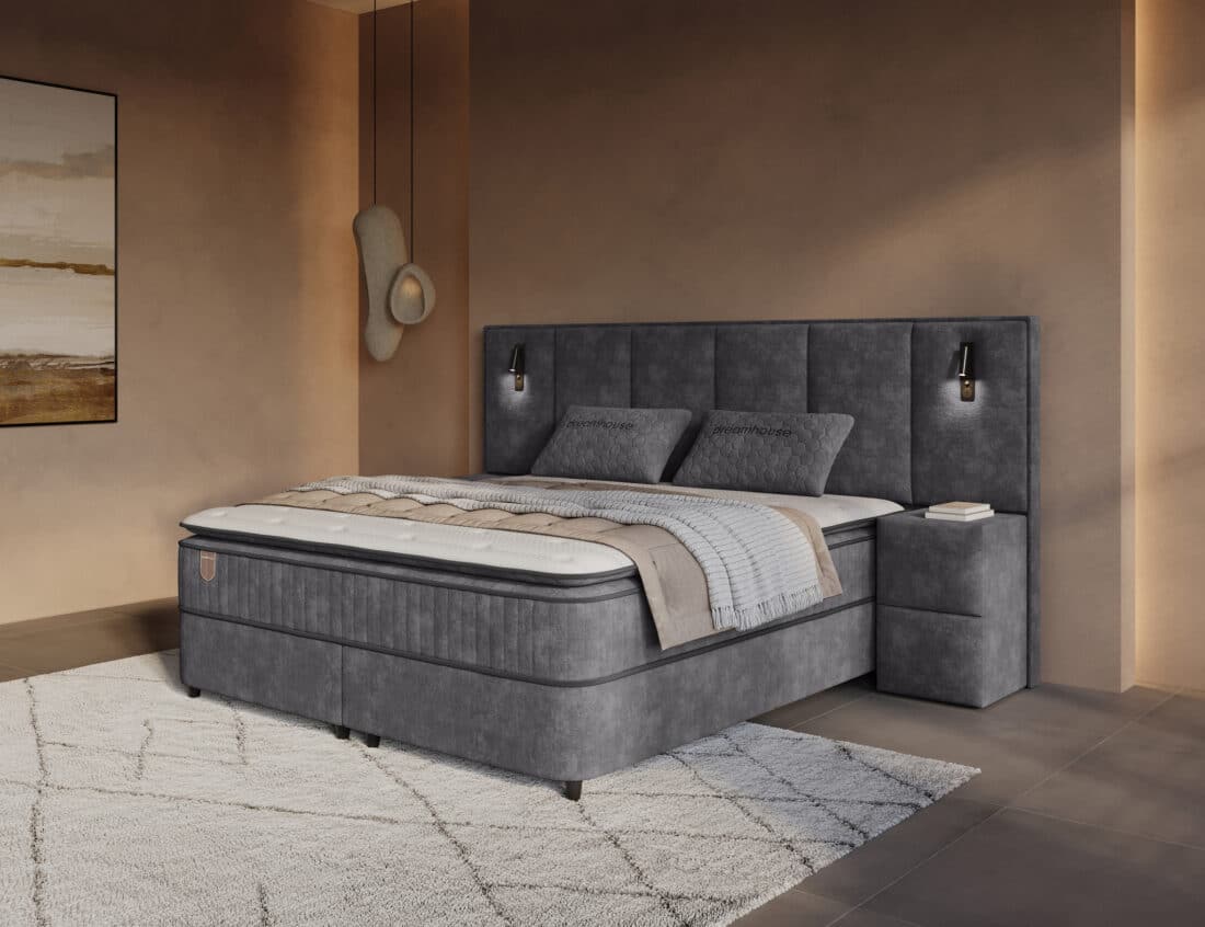 Dh Opbergboxspring Cresta Xl 160 215 200 Antraciet Incl 2 Nachtkastjes
