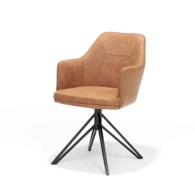 Armstoel Calvin Draaivoet Zwart Stof Soft Cognac