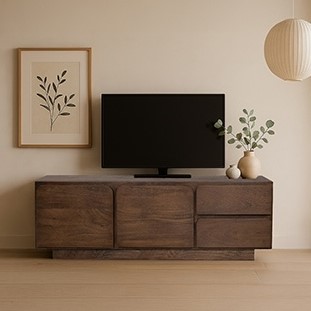 Tv Dressoir 150 Met 2 Deuren En 2 Lades Mango Donkerbruin